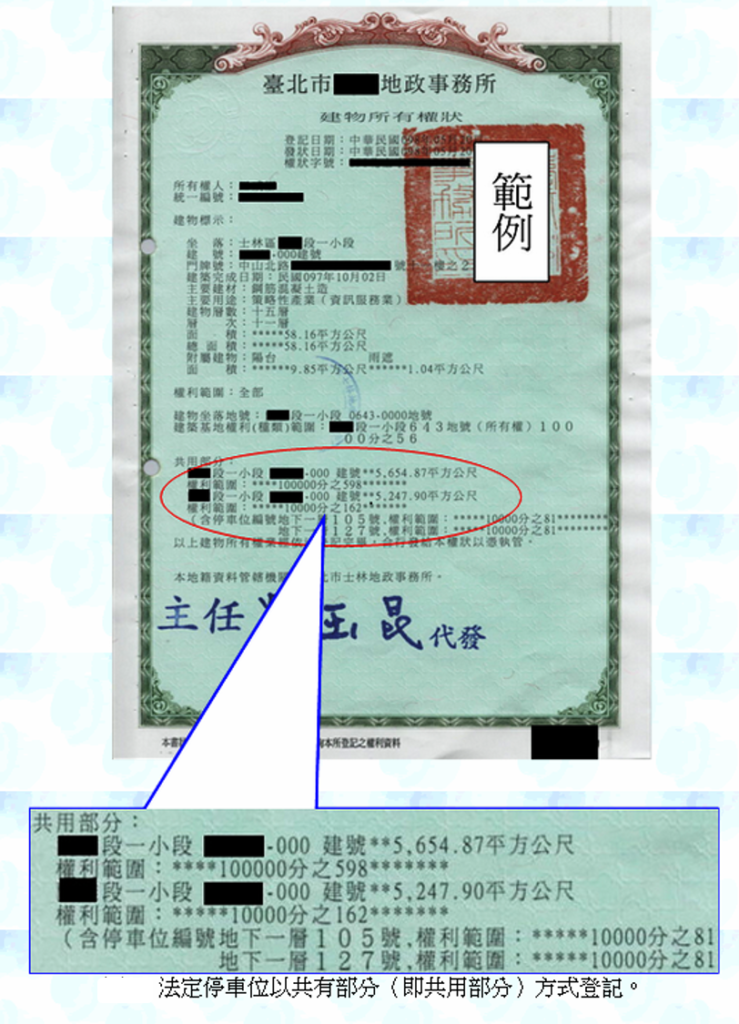 法定車位登記範例